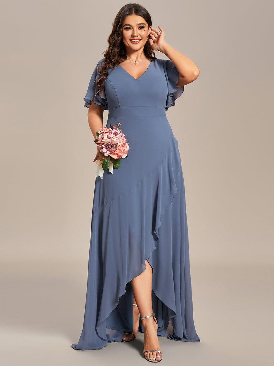 Plus Size Elegant Lotus Sleeves Chiffon Bridesmaid Dress #color_Dusty Blue