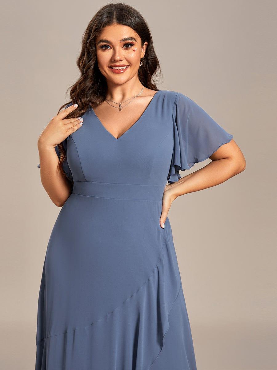 Charming Chiffon Bridesmaid Dress with Lotus Leaf Hemline #color_Dusty Blue