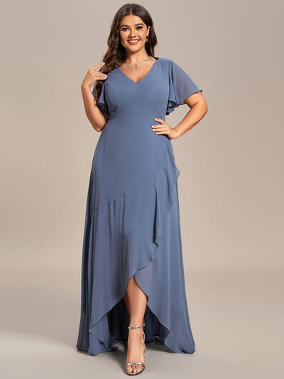 Plus Size Elegant Lotus Sleeves Chiffon Bridesmaid Dress #color_Dusty Blue