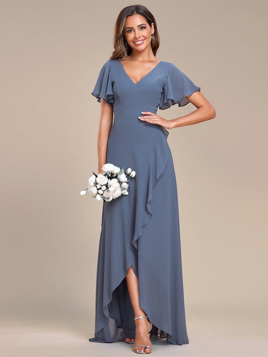 Charming Chiffon Bridesmaid Dress with Lotus Leaf Hemline #color_Dusty Blue