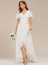 Charming Chiffon Bridesmaid Dress with Lotus Leaf Hemline #color_White