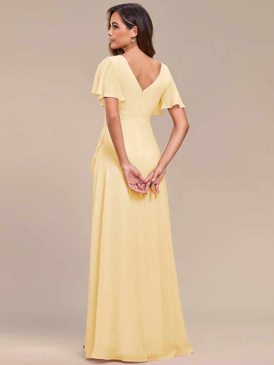 Ruffles Sleeve V-Neck Chiffon Bridesmaid Dress #color_Yellow