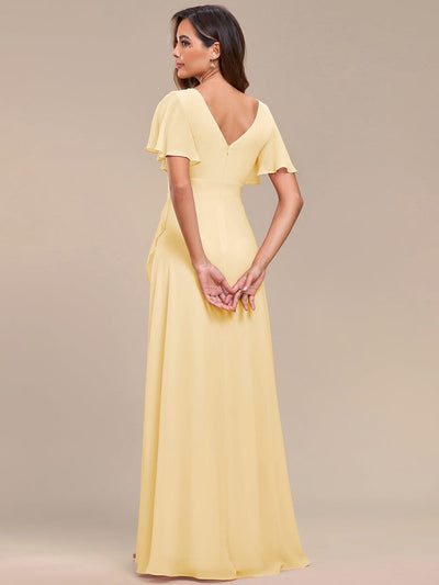 Ruffles Sleeve V-Neck Chiffon Bridesmaid Dress #color_Yellow