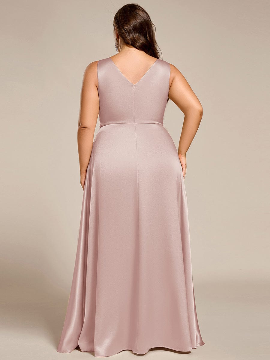 Plus Size Satin Empire Waist Maxi Bridesmaid Dress with Pockets #color_Mauve