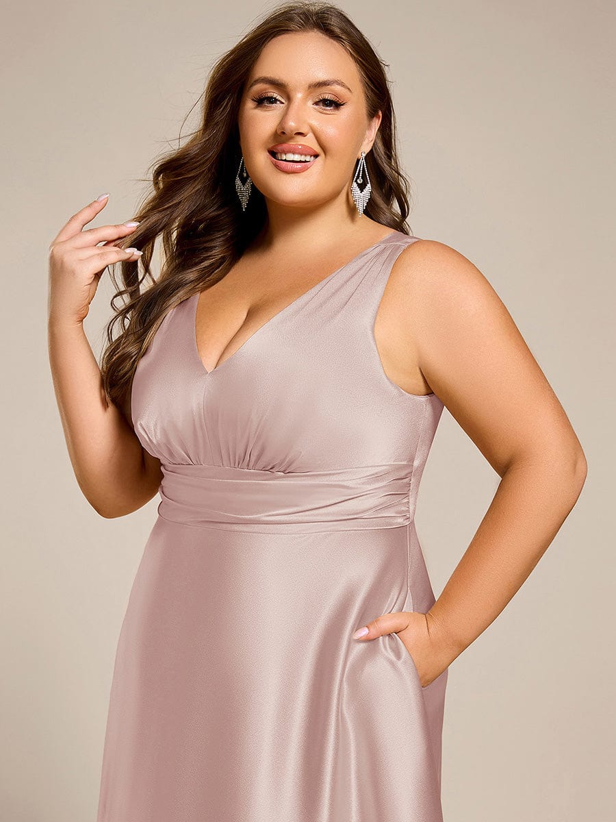 Plus Size Satin Empire Waist Maxi Bridesmaid Dress with Pockets #color_Mauve