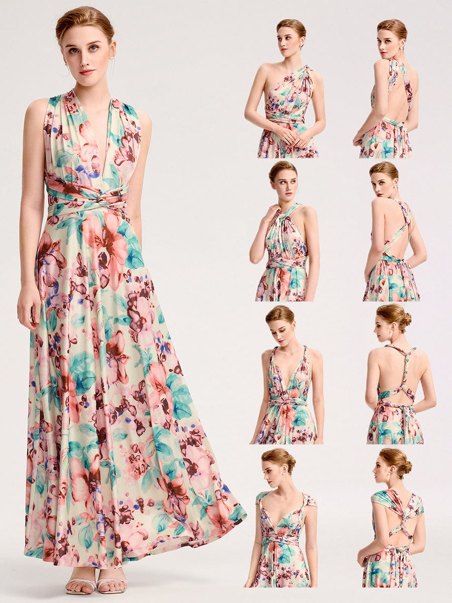 High-Stretch Soft Versatile Convertible Bridesmaid Dress #color_Apricot Print