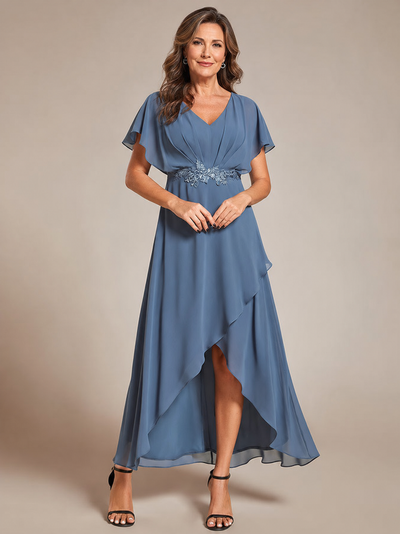 ever LILAS|Elegant A-line Waist Applique Ruffled Mother of the Bride Dress