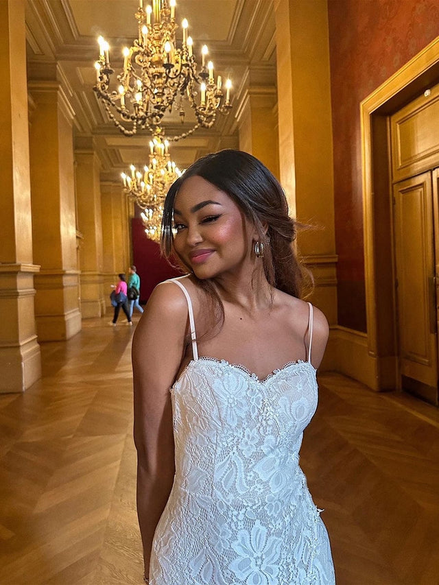 ORCELLA'S BRIDE|Spaghetti Strap Lace Backless Long Fishtail Wedding Dress Fan Photos 2
