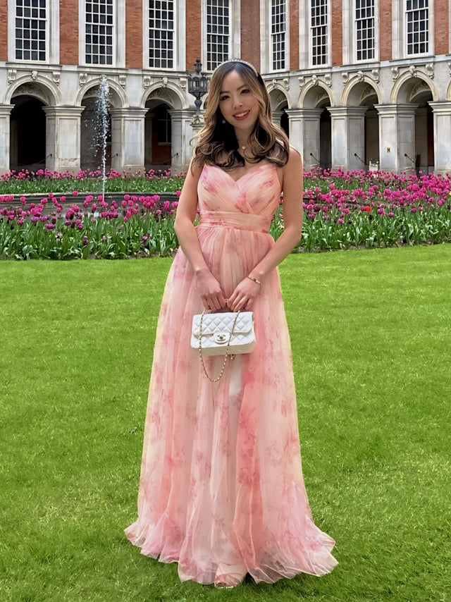ever EMMIE|Floral Printed Empire Waist Spaghetti Strap Formal Evening Dress with V-Neck Fan Photos 1
