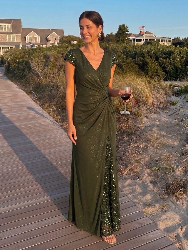 ever KAIA|Knotted Knit Cap Sleeve Maxi Glitter Evening Dress Fan Photos 1

