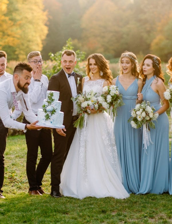 What Color Suits Go With Light Blue Bridesmaid Dresses?