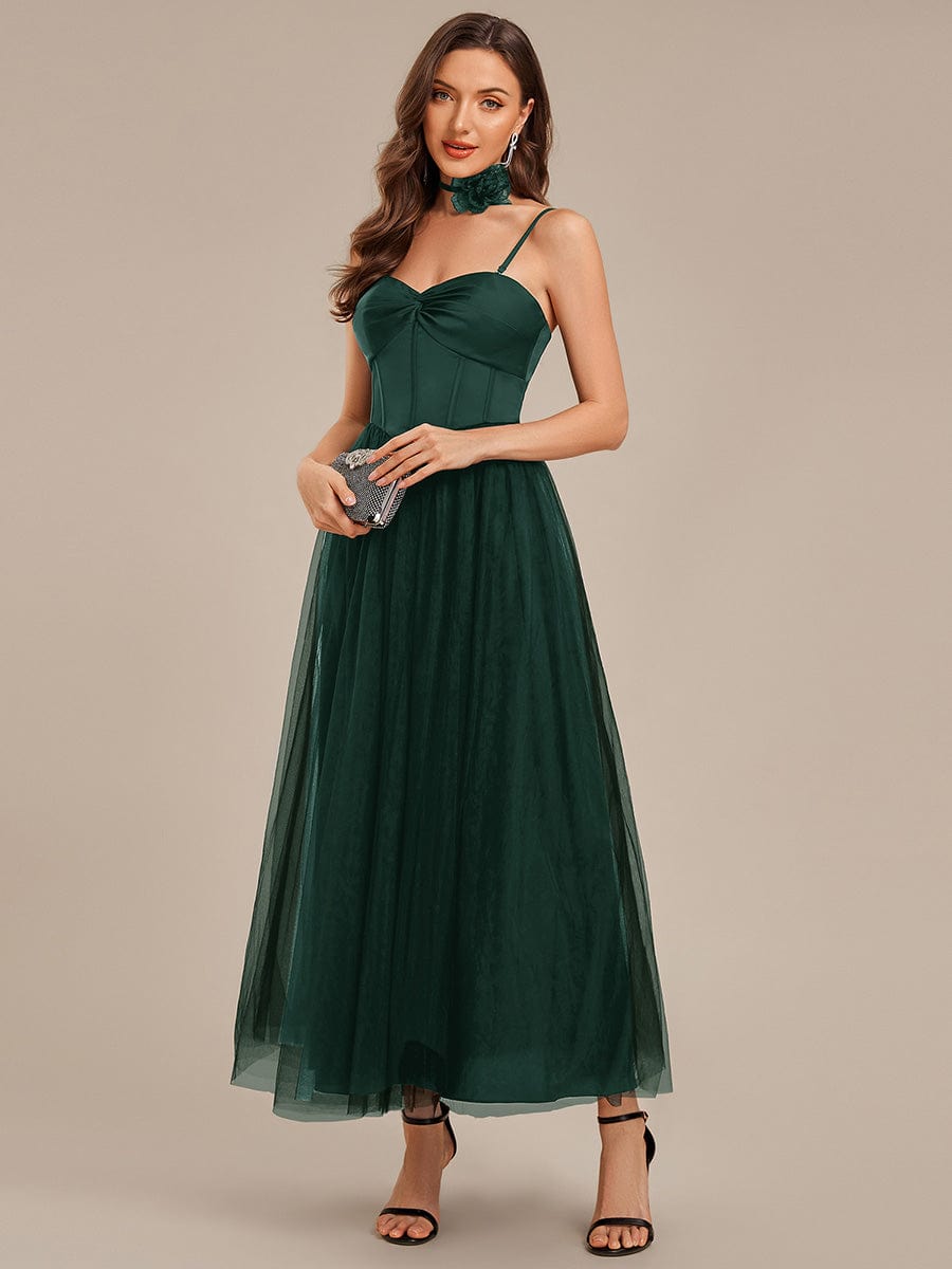 Tie-Front Satin Sleeveless Wedding Guest Dress #color_Dark Green