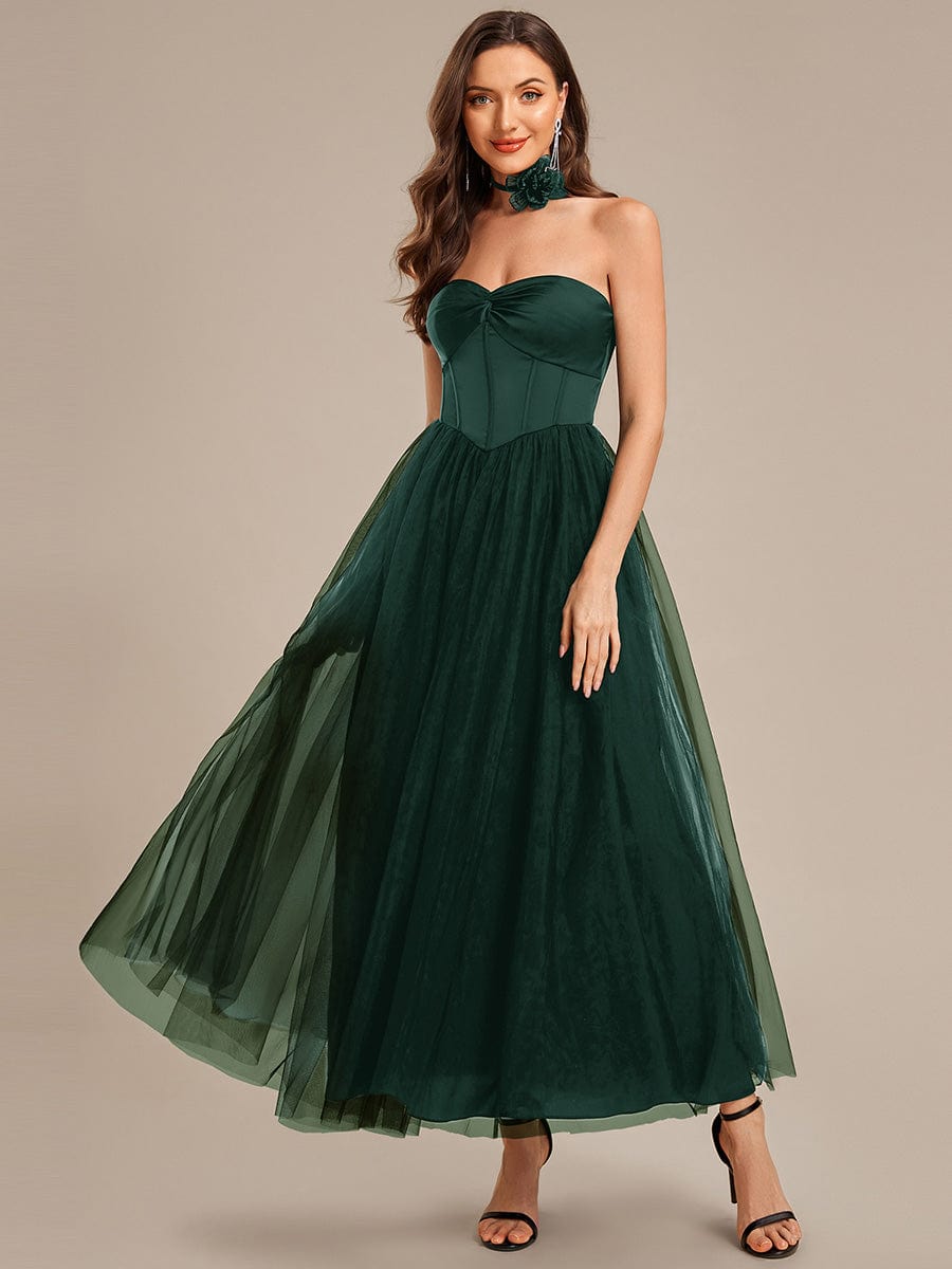 Tie-Front Satin Sleeveless Wedding Guest Dress #color_Dark Green