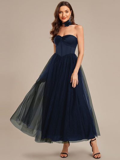 Tie-Front Satin Sleeveless Wedding Guest Dress #color_Navy Blue