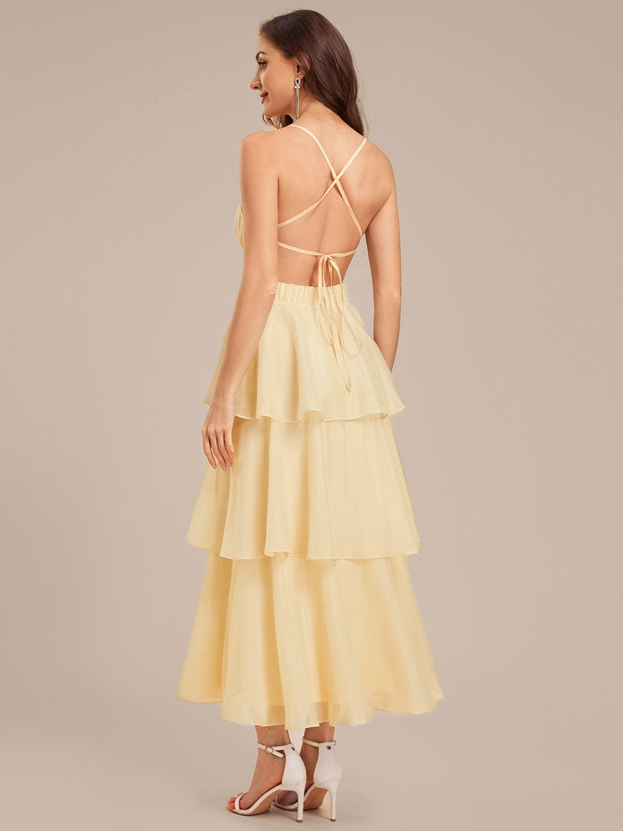 Tie Knot Chiffon Sleeveless Wedding Guest Dress #color_Yellow