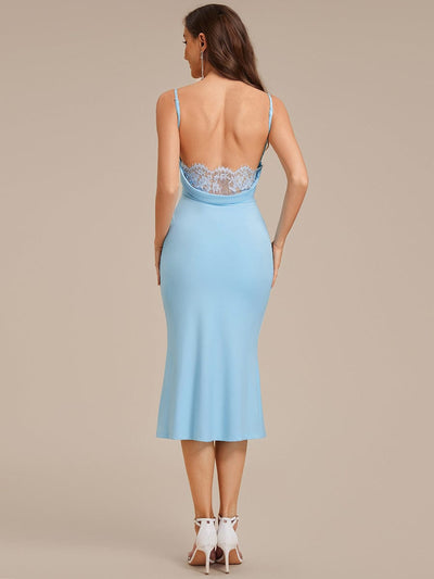 Backless Knit Sleeveless Wedding Guest Dress #color_Ice Blue