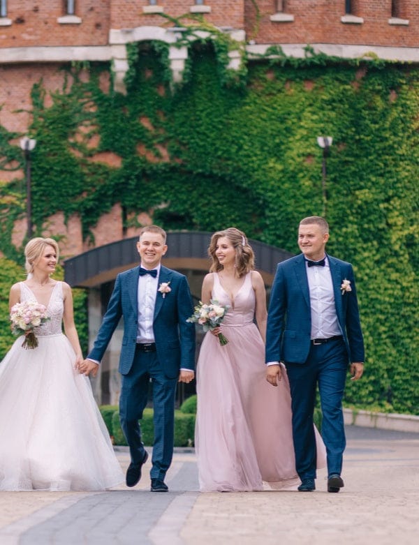What Color Suits Go Best with Pink Bridesmaid Dresses?