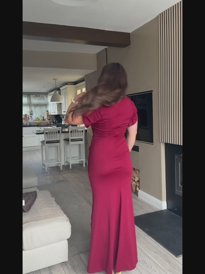 pretty EZRA| Plus Size Thigh-High SlitTulip Sleeve Formal Dress Fan Photos video 1
