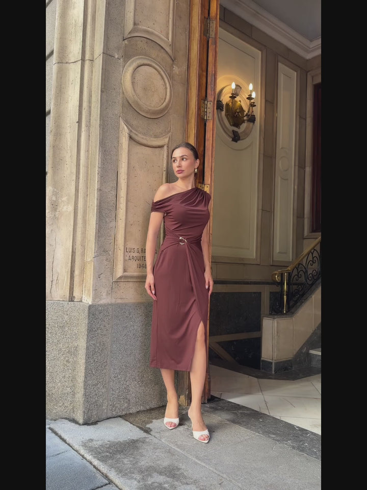 Knit Off-the-shoulder Sleeve Bodycon Wedding Guest Dress Fan Photos video 1
