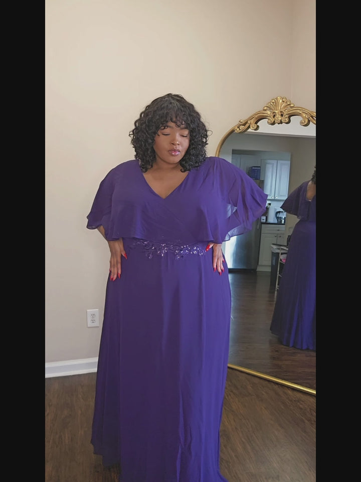 pretty MAXINE|Plus Size Chiffon Formal Maxi Dress with Batwing Sleeves Fan Photos video 2