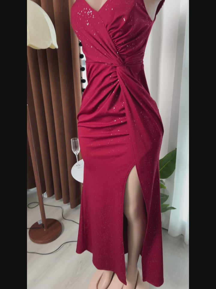 ever NOIRE|Glitter V-Neck High Slit Sequin Shoulder Strap Evening Dress Fan Photos video 7