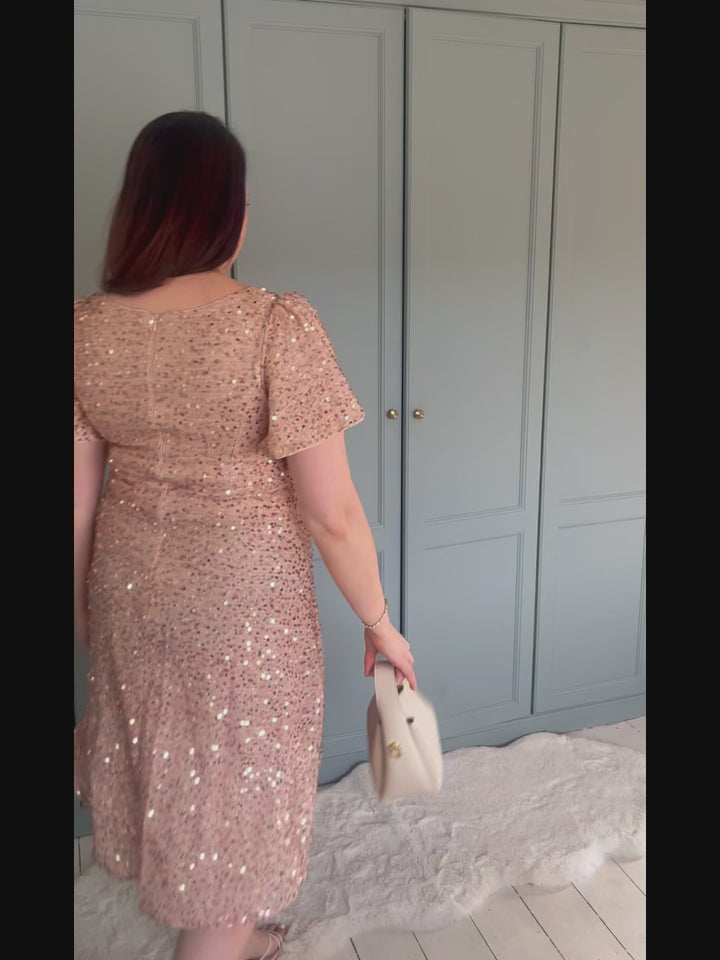 pretty CALISTEA|Plus Size Sequin Ruffle Sleeve Formal Dress Fan Photos video 2