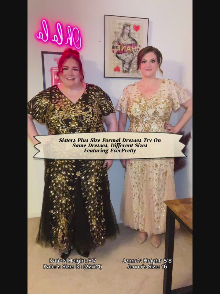 ever ANNIKA| Embroidered Sequin Ruffle Sleeve Evening Dress Fan Photos video 2