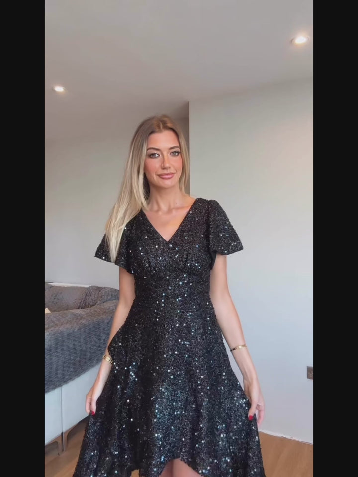 pretty CALISTEA|Plus Size Sequin Ruffle Sleeve Formal Dress Fan Photos video 3