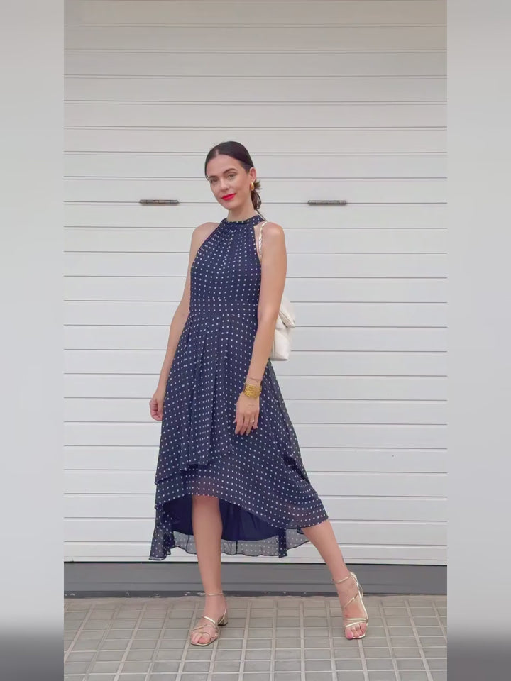 ever POSIE|Midi Halter Neck Chiffon Wedding Guest Dress with Sleeveless and A-Line Fan Photos video 5