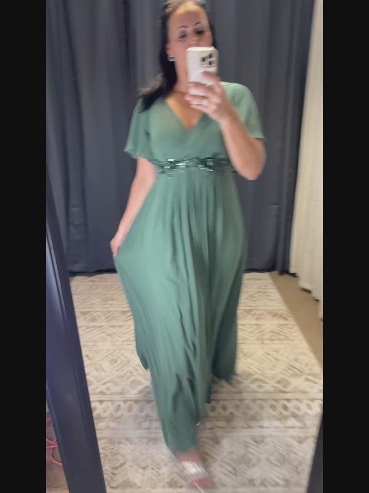 ever IVYROSE|Ruffles Sleeve A-Line Chiffon Waist Applique Maxi Mother of the Bride Dress Fan Photos video 1