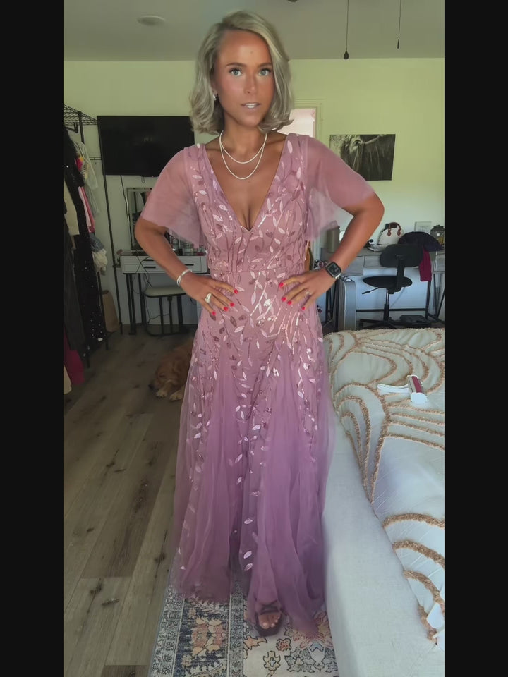 ever ASTRAL|Shimmery Ruffle Sleeves Maxi Sequin Evening Dress Fan Photos video 1