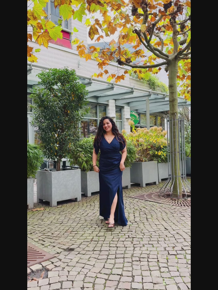 pretty EZRA| Plus Size Thigh-High SlitTulip Sleeve Formal Dress Fan Photos video 2