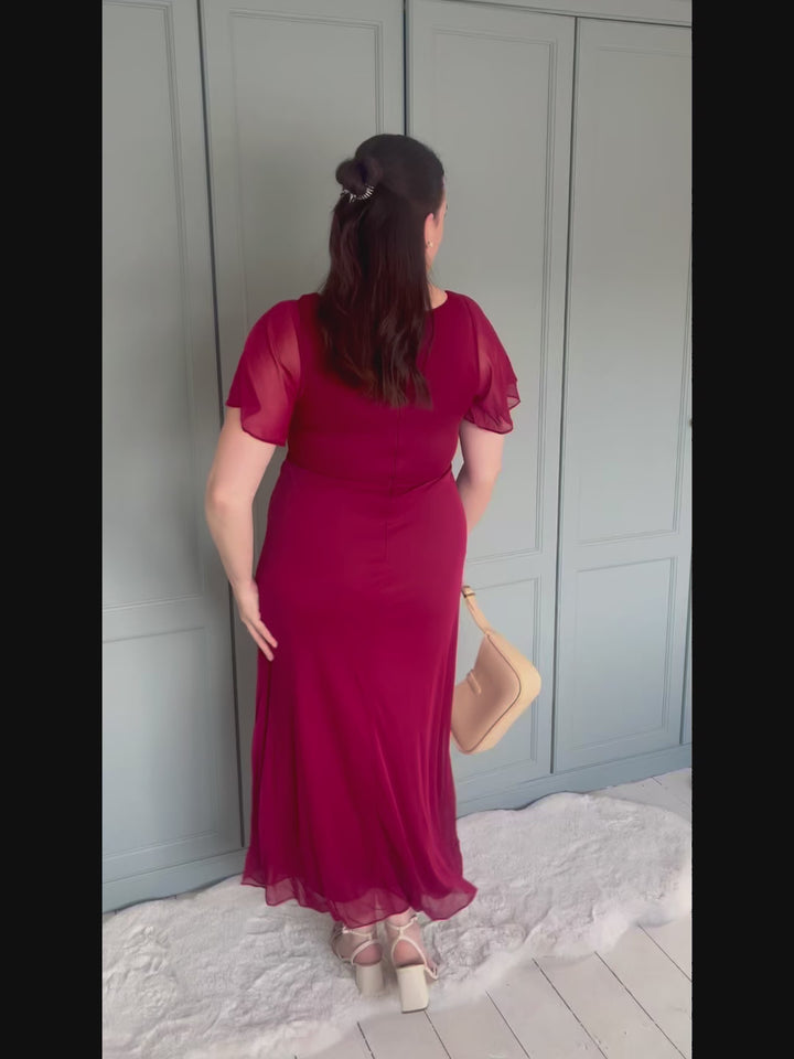 ever MARIEL|Side Split Chiffon Ruffle Sleeve Dress Fan Photos video 1
