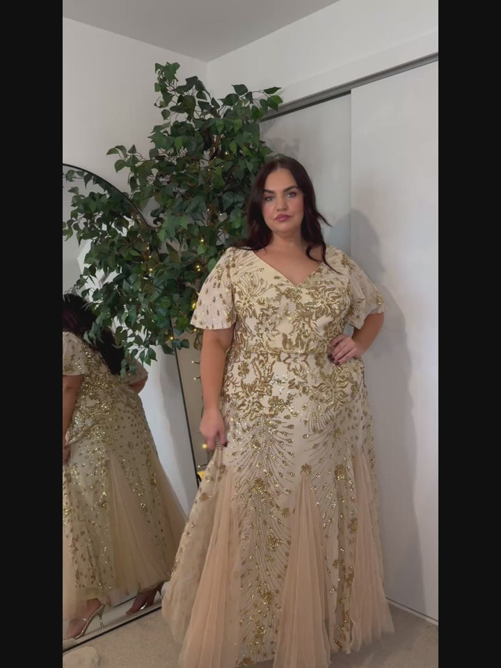 ever ANNIKA| Embroidered Sequin Ruffle Sleeve Evening Dress Fan Photos video 1
