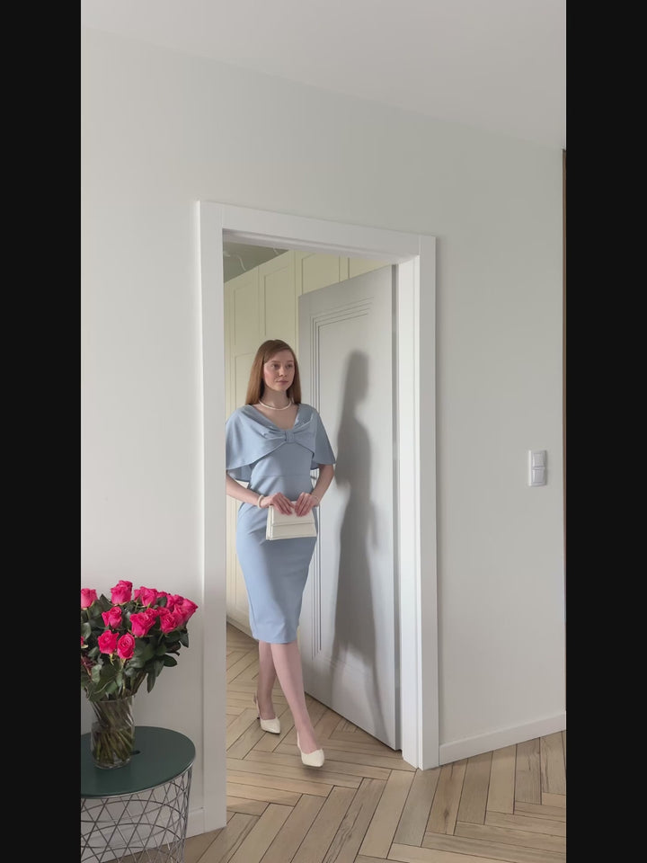 Knit Shawl Sleeve Sheath Wedding Guest Dress Fan Photos video 1