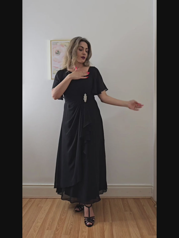 ever LILOU|Ruffle Sleeve Chiffon Midi Mother of the Bride Dress Fan Photos video 2