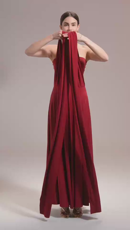 High-Stretch Soft Versatile Convertible Bridesmaid Dress #color_Burgundy