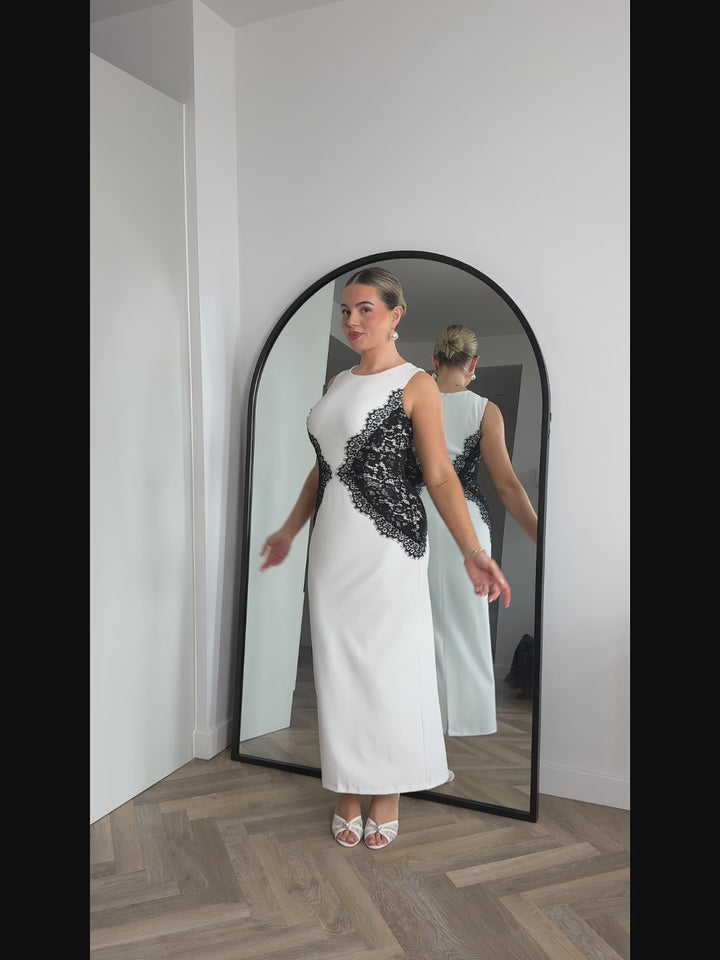 ever IVORY|Waist Cut-Out Knit Sleeveless Stretch Evening Dress Fan Photos video 1