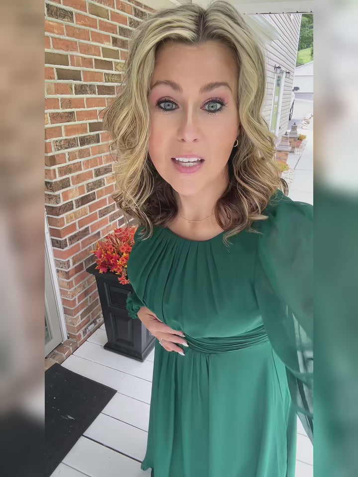 pretty CELESTE|Plus Size See-Through Puff Sleeve Chiffon Mother Dress Fan Photos video 3