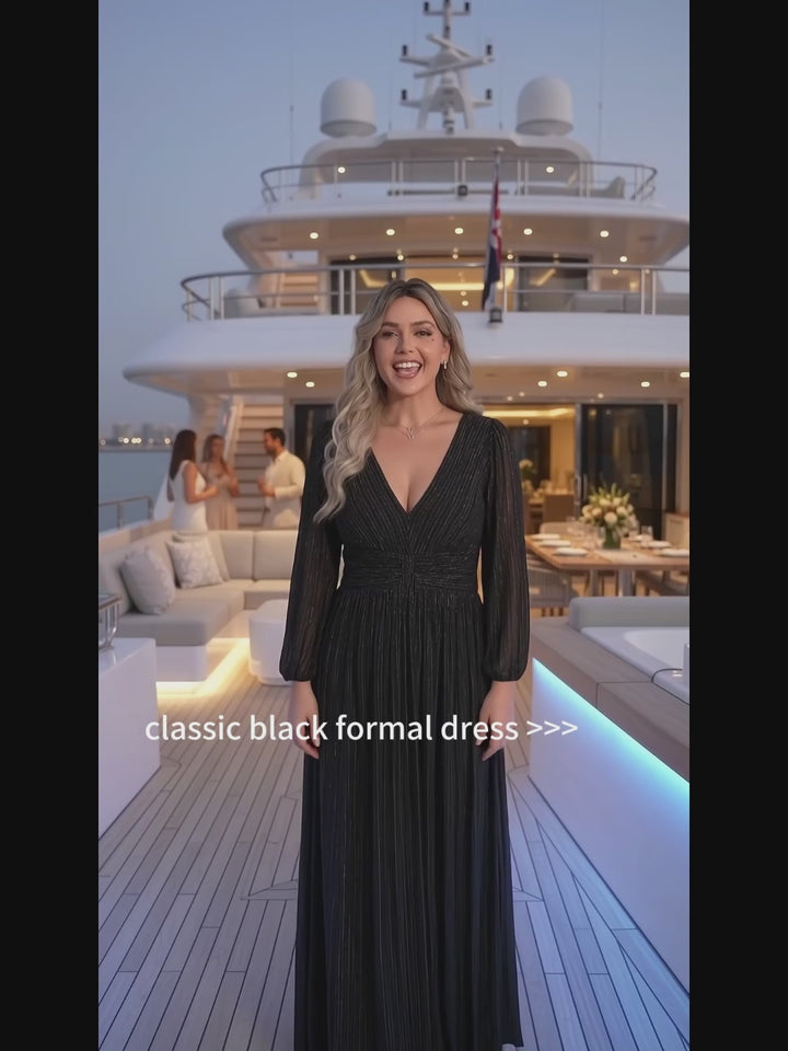 ever BRYM|Sequin Long Lantern Sleeves Maxi Wedding Guest Dress Fan Photos video 1