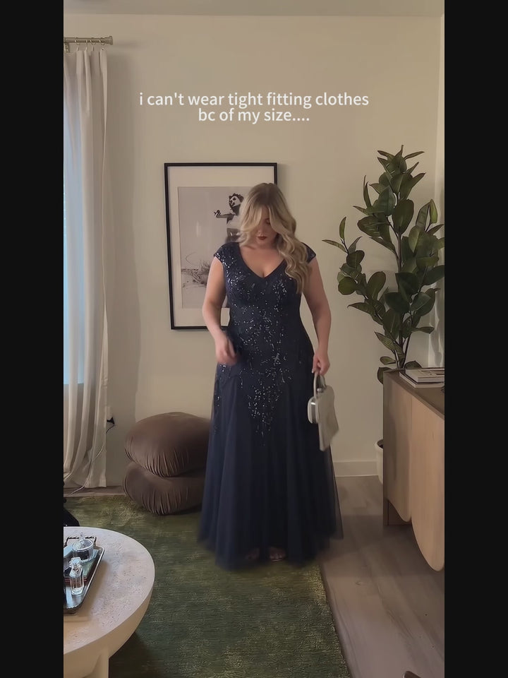 ever FREYA|Embroidered Sequin Cap Sleeve High Stretch Evening Dress Fan Photos video 2