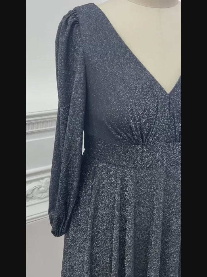ever GREER| Glitter long Sleeve A-Line Midi Dress With Pocket Fan Photos video 1