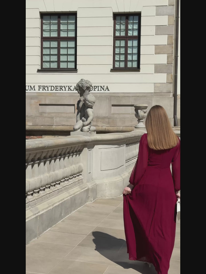 ever AMOUR|Elegant Chiffon V-Neckline Long Sleeve Wedding Guest Dress Fan Photos video 2