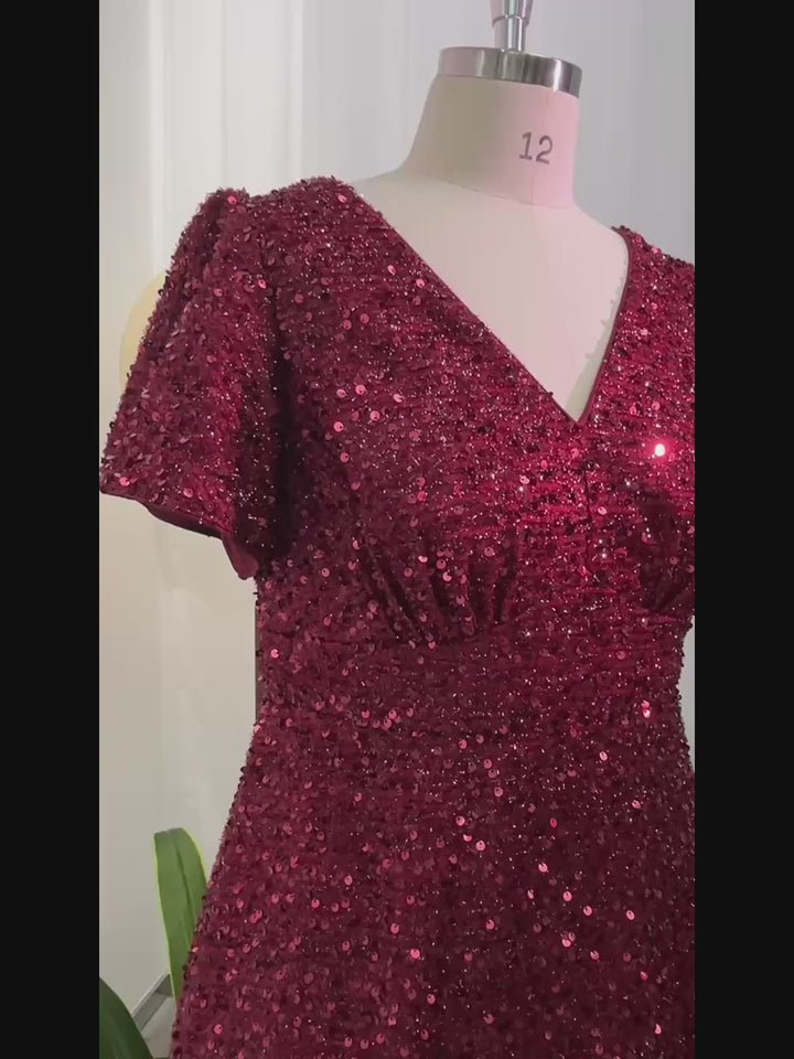 pretty CALISTEA|Plus Size Sequin Ruffle Sleeve Formal Dress Fan Photos video 1