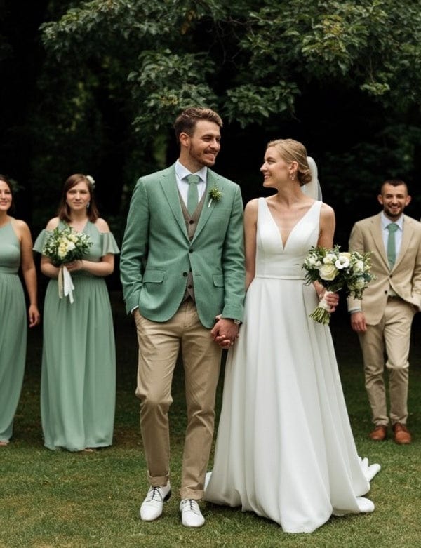What Color Suits Go Best with Sage Green Bridesmaid Dresses?