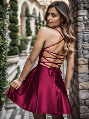 Spaghetti Strap A-Line Back Lace-Up Short Homecoming Dress