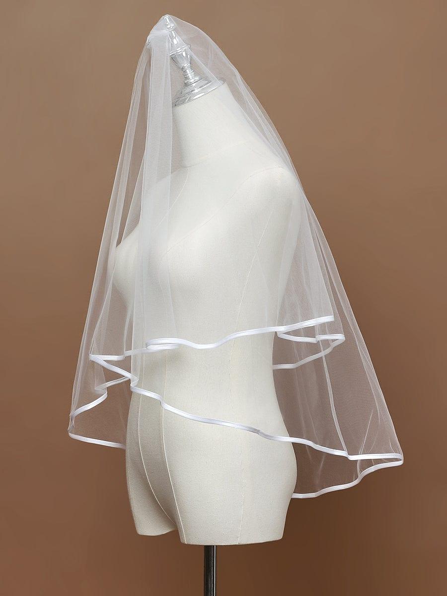 Simple Double-Layered Wedding Veil with Scalloped Edge #color_Cream