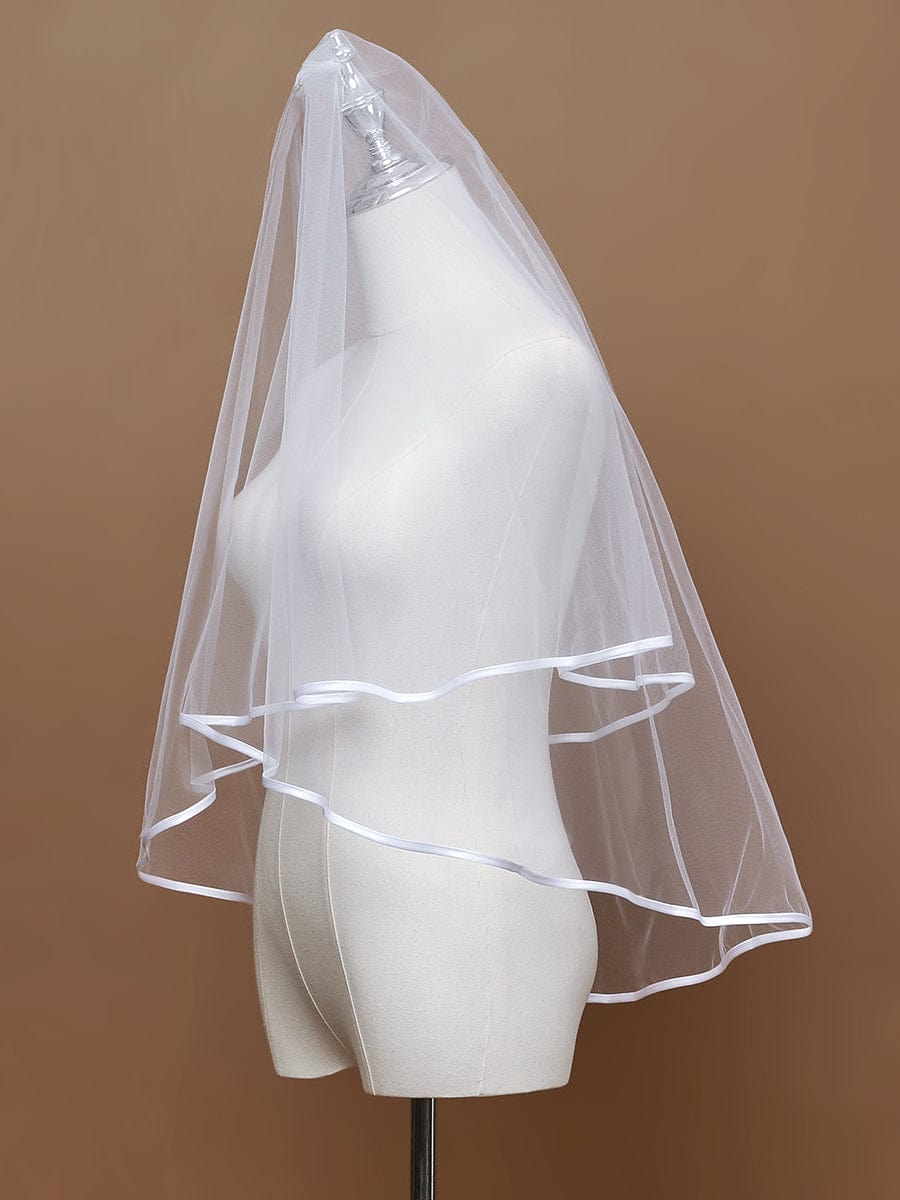 Simple Double-Layered Wedding Veil with Scalloped Edge #color_White