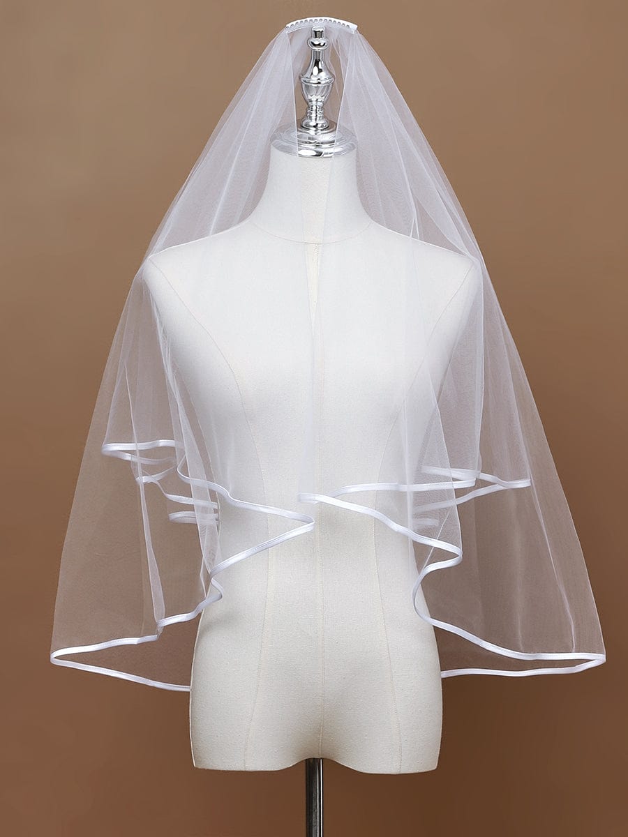 Simple Double-Layered Wedding Veil with Scalloped Edge