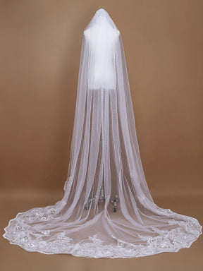 Romantic Wedding Sweep-Train Veil with Sequin Applique